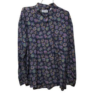 VTG Porcini 100% Silk Mens XL Button Up Shirt Short Sleeve Family Crest Pattern